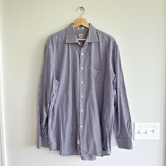 Peter Millar Gingham Print Long Sleeve Collared Button Up Shirt Purple XL - Picture 1 of 5